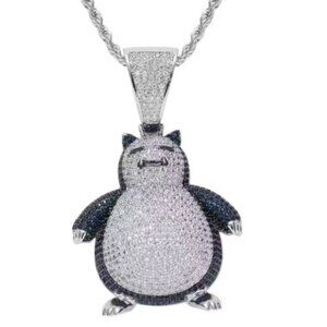 Silver-Plated Snorlax Iced Out Pendant Necklace